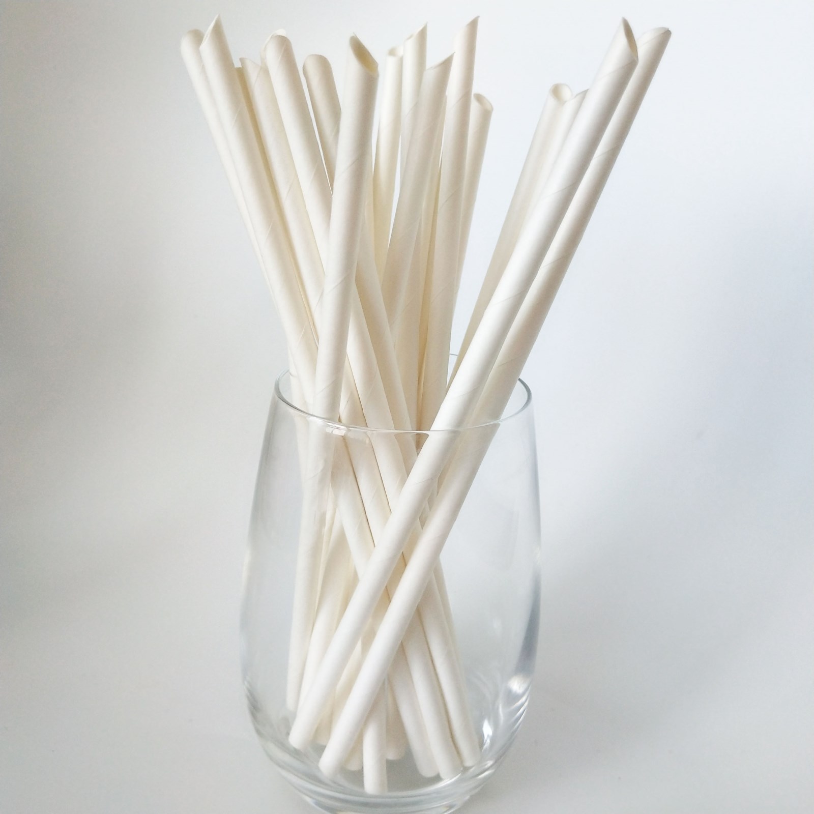 5mm Pointed Plain White Milk Paper Straws with Diagonal Cut